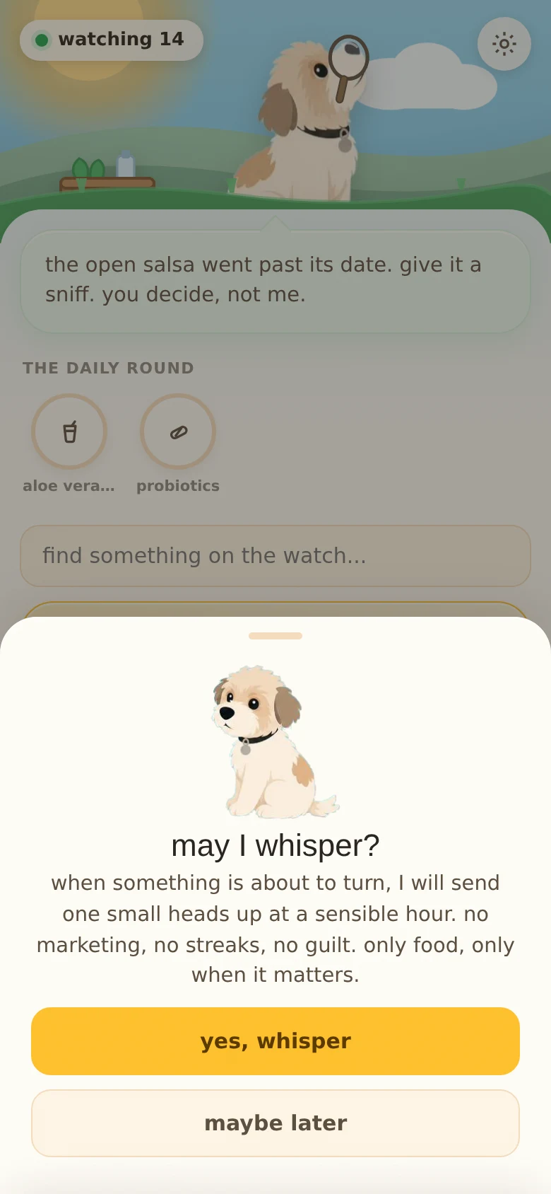 Chiku politely asking permission to send one small daily reminder, with a preview of what the notification looks like